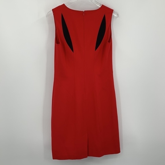 Magaschoni colorblock shift sleeveless dress knit stretch red black v-neck 8 - Picture 3 of 4